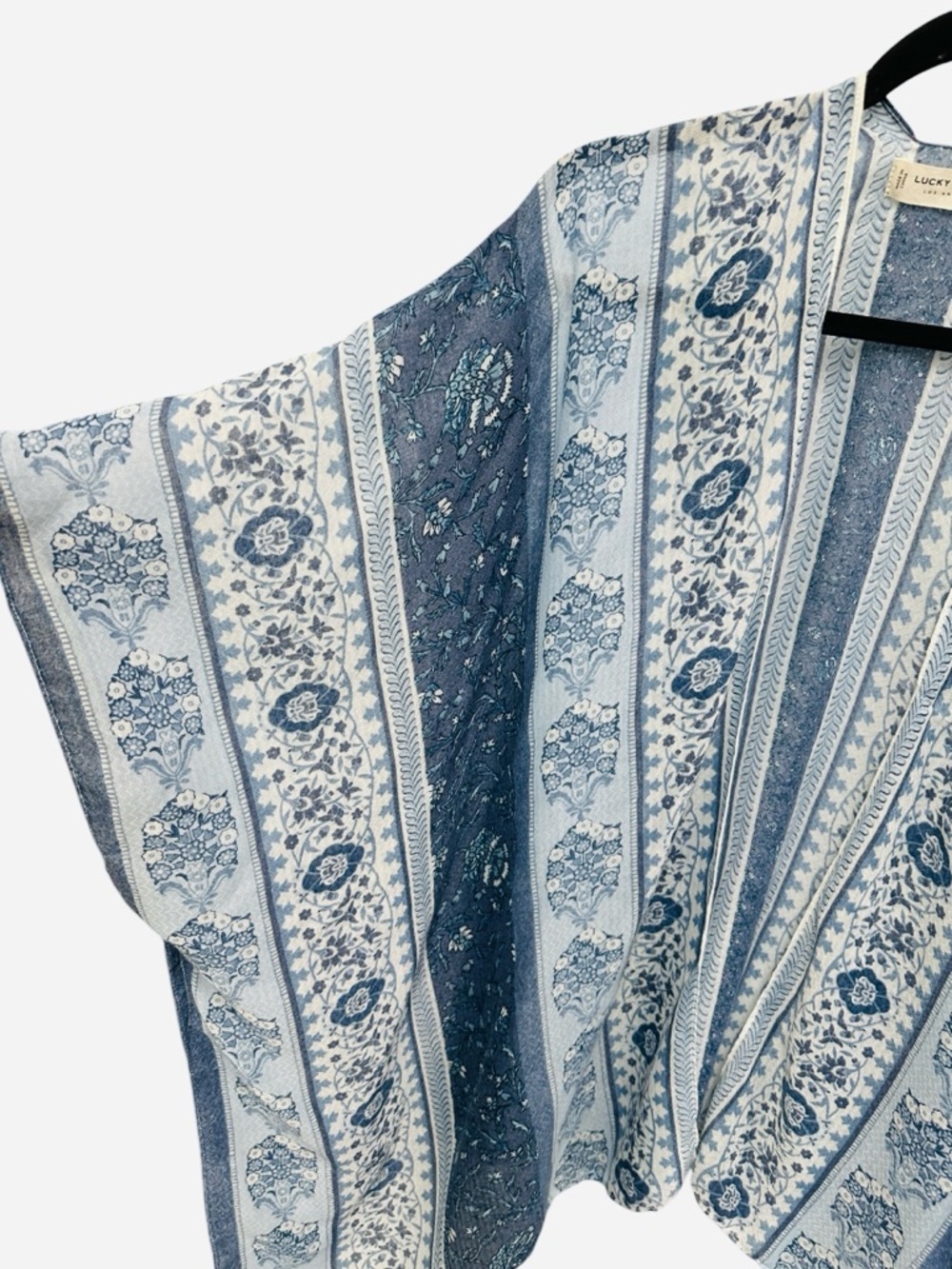 Lucky Brand Easy Printed Kimono blue white boho floral flowy festival One Size - Picture 8 of 10
